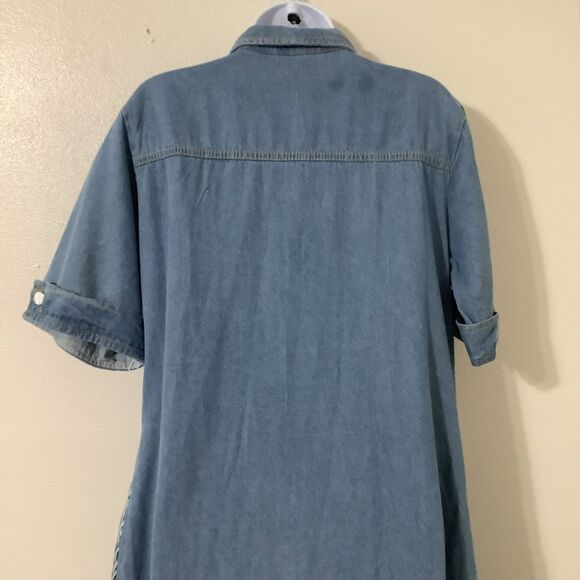 Vintage Blue Denim Retro Button Up Western Cowgirl Country Casual Midi Dress XL - Picture 5 of 7